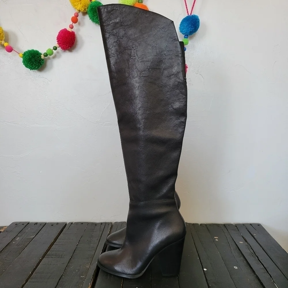 STEVEN NWOT Black Thigh High Boots Women's 5 Over the Knee Heeled Heels Sexy OTK